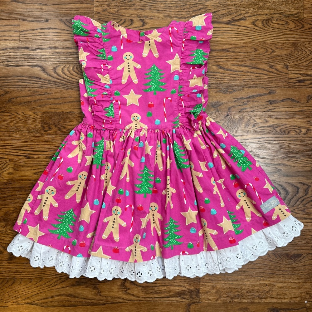 Eleanor Rose Violet Holiday Shirley Girls Dress with Gingerbread/Tree Print 6-7